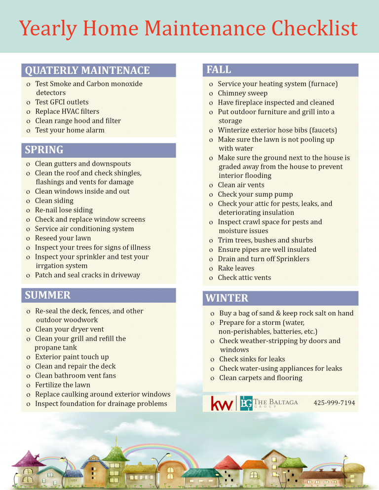 YEARLY HOME MAINTENANCE CHECKLIST – Baltaga Group